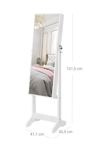 SONGMICS Smykkeskap, Speilskap, St�ende Speil, Helfigursspeil, L�sbar Smykkearrang�r, Gaveid&eacute;, Hvit JJC69WT
