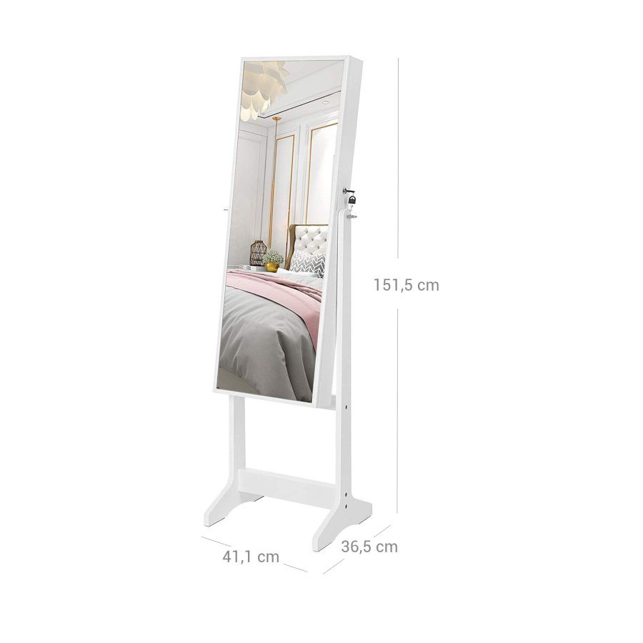 SONGMICS Smykkeskap, Speilskap, St�ende Speil, Helfigursspeil, L�sbar Smykkearrang�r, Gaveid&eacute;, Hvit JJC69WT