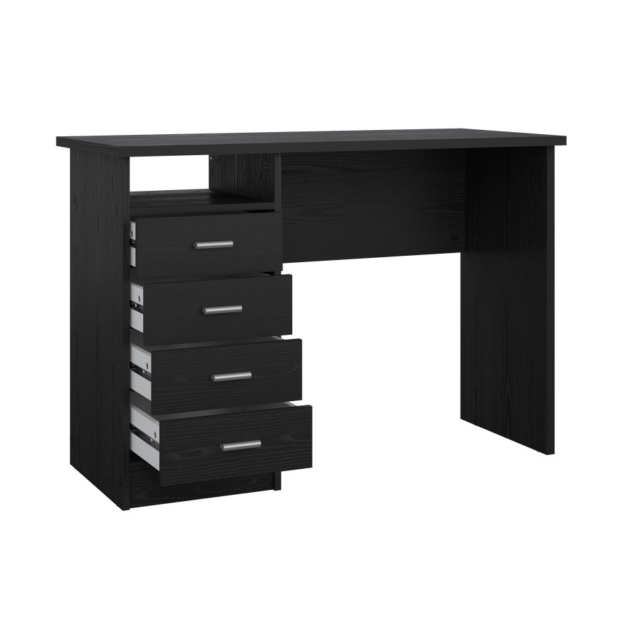 TVILUM Function Plus Schreibtisch, mit 1 Fach und 4 Schubladen – MDF aus schwarzer Esche (110 x 48,5)