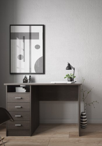 TVILUM Function Plus Schreibtisch, mit 1 Fach und 4 Schubladen - Rovere Gessato dunkles MDF (110x48,5)
