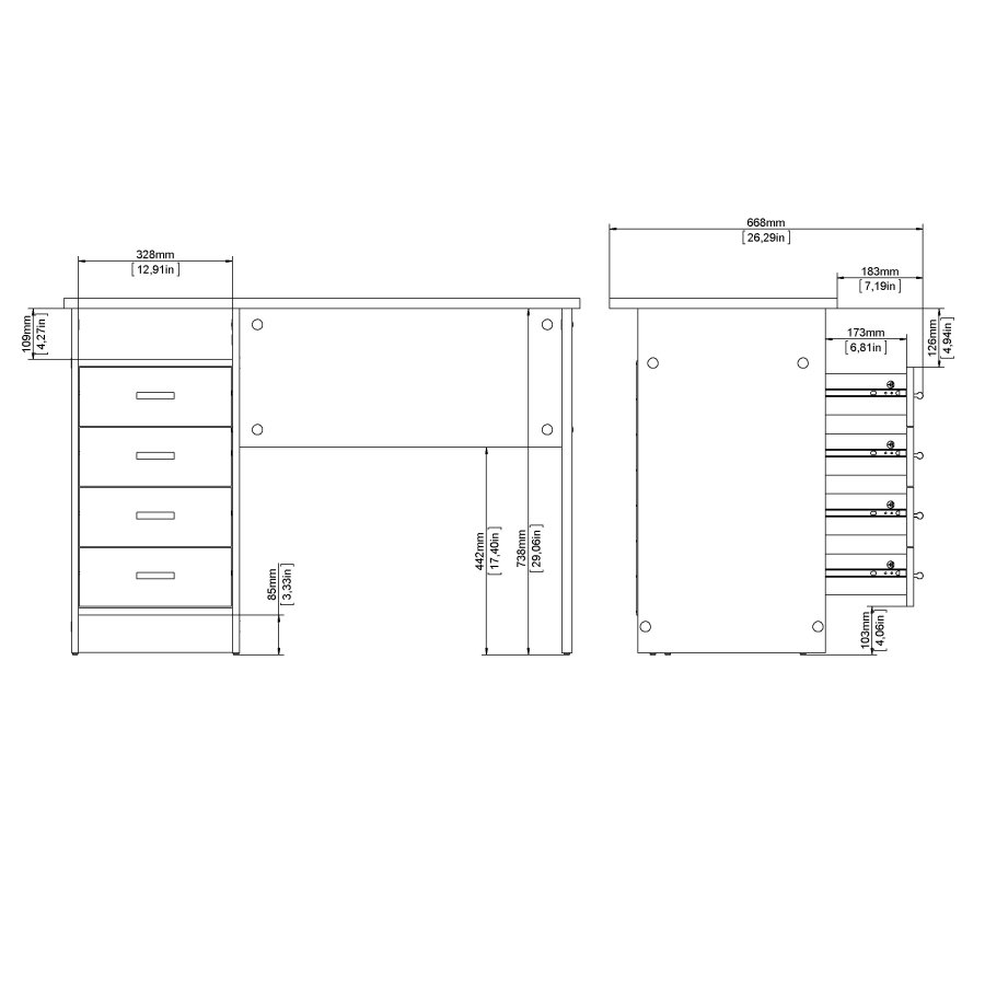TVILUM Function Plus Schreibtisch, mit 1 Fach und 4 Schubladen – MDF aus schwarzer Esche (110 x 48,5)