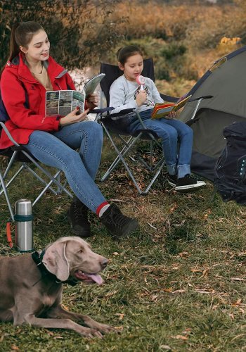 SONGMICS campingstol, med armlener, koppholder, sammenleggbar - svart stoff og st�l (sett med 2)