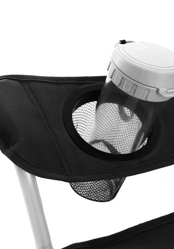 SONGMICS campingstol, med armlener, koppholder, sammenleggbar - svart stoff og st�l (sett med 2)