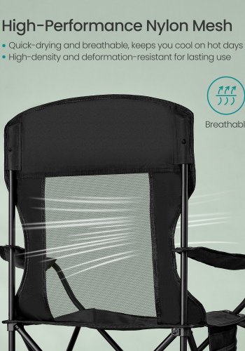 SONGMICS �ndbare Campingstole, Sammenklappelige Udend�rsstole S�t med 2, H�j Ryg, Justerbare Arml�n, Drikkeholder, V�gtkapacitet 147 kg, Til Sportshave Bagg�rd, Bl�ksort UGCB028B02