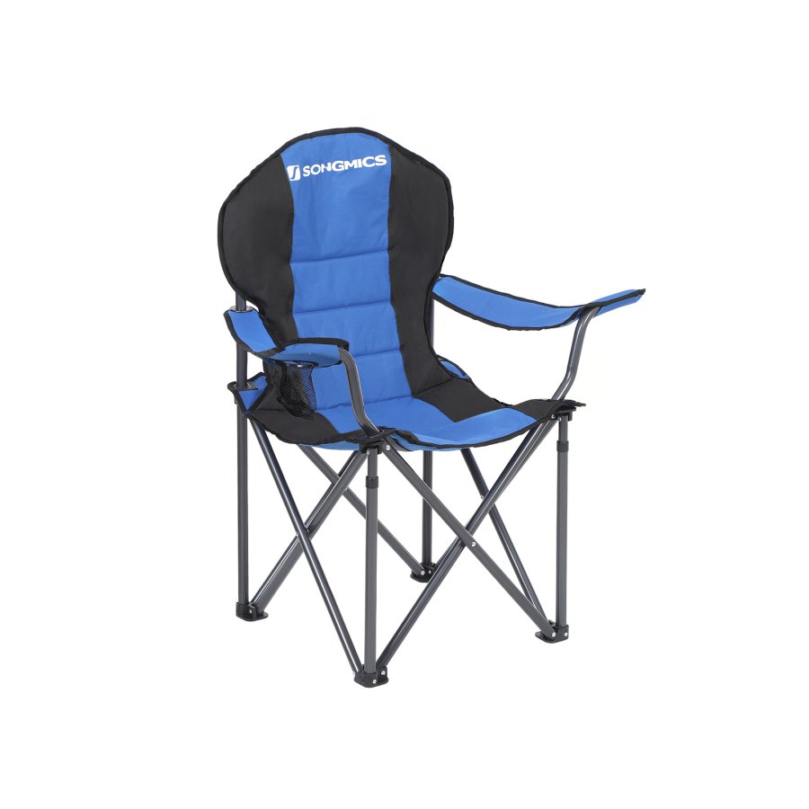 SONGMICS GCB06BU campingstol, m. arml�n, kopholder, foldbar - bl� stof og gr� st�l