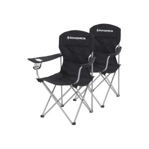 SONGMICS GCB08BK campingstol, m. arml�n, kopholder, foldbar - sort stof og st�l (s�t med 2)