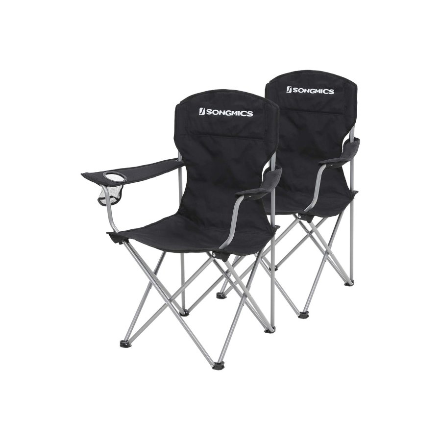 SONGMICS GCB08BK campingstol, m. arml�n, kopholder, foldbar - sort stof og st�l (s�t med 2)