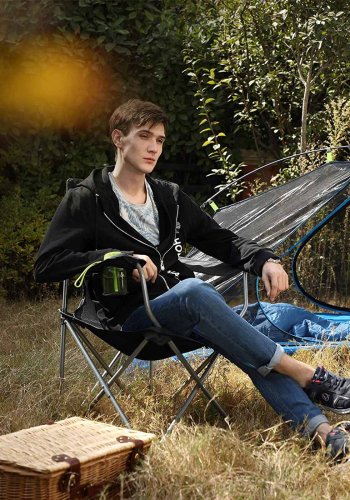 SONGMICS GCB08BK campingstol, m. arml�n, kopholder, foldbar - sort stof og st�l (s�t med 2)