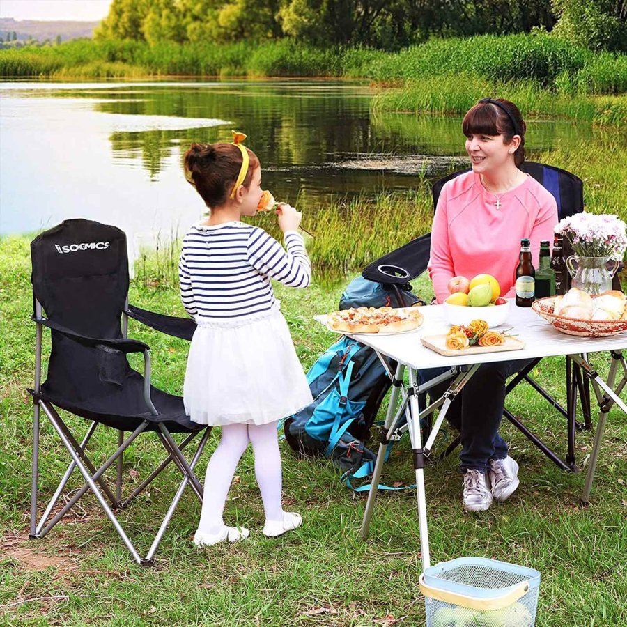 SONGMICS GCB08BK campingstol, m. arml�n, kopholder, foldbar - sort stof og st�l (s�t med 2)