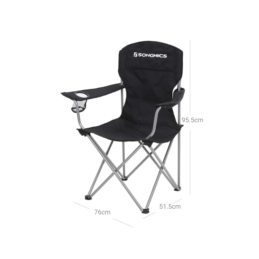 SONGMICS GCB08BK campingstol, m. arml�n, kopholder, foldbar - sort stof og st�l (s�t med 2)
