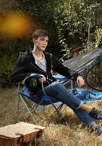 SONGMICS GCB08BU campingstol, m. arml�n, kopholder, foldbar - bl� stof og st�l (s�t med 2)