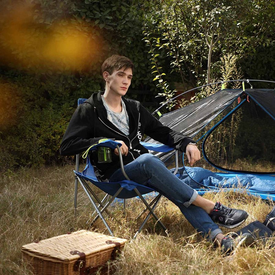 SONGMICS GCB08BU campingstol, m. arml�n, kopholder, foldbar - bl� stof og st�l (s�t med 2)