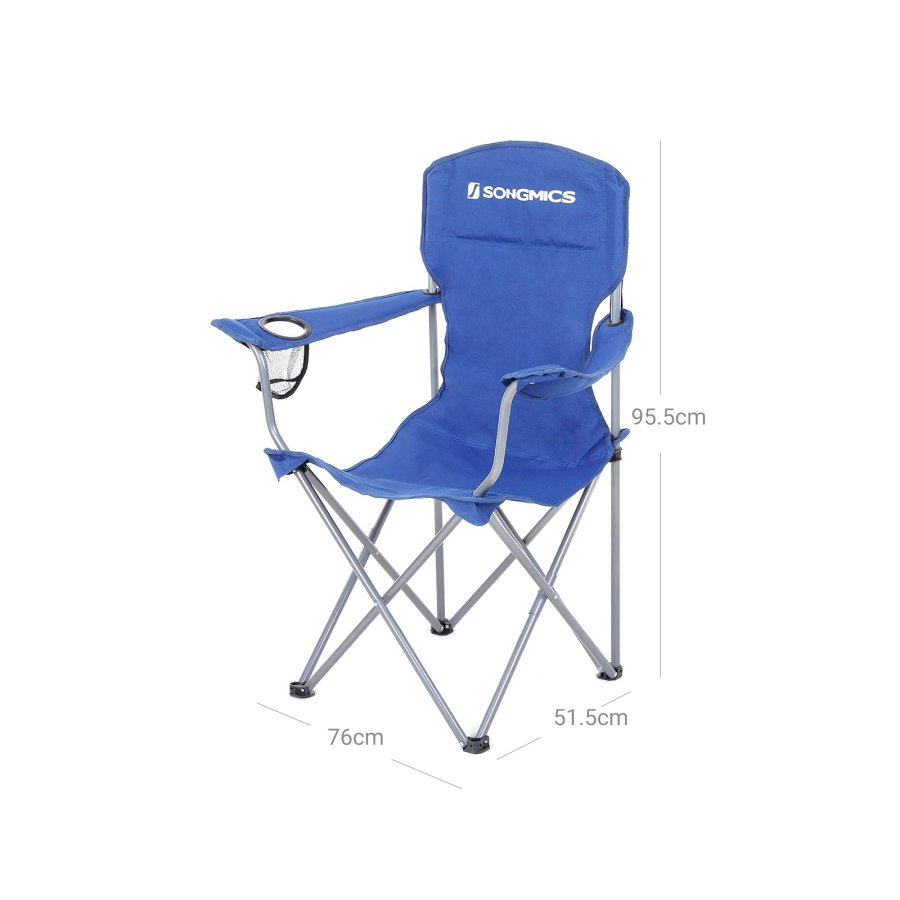 SONGMICS GCB08BU campingstol, m. arml�n, kopholder, foldbar - bl� stof og st�l (s�t med 2)