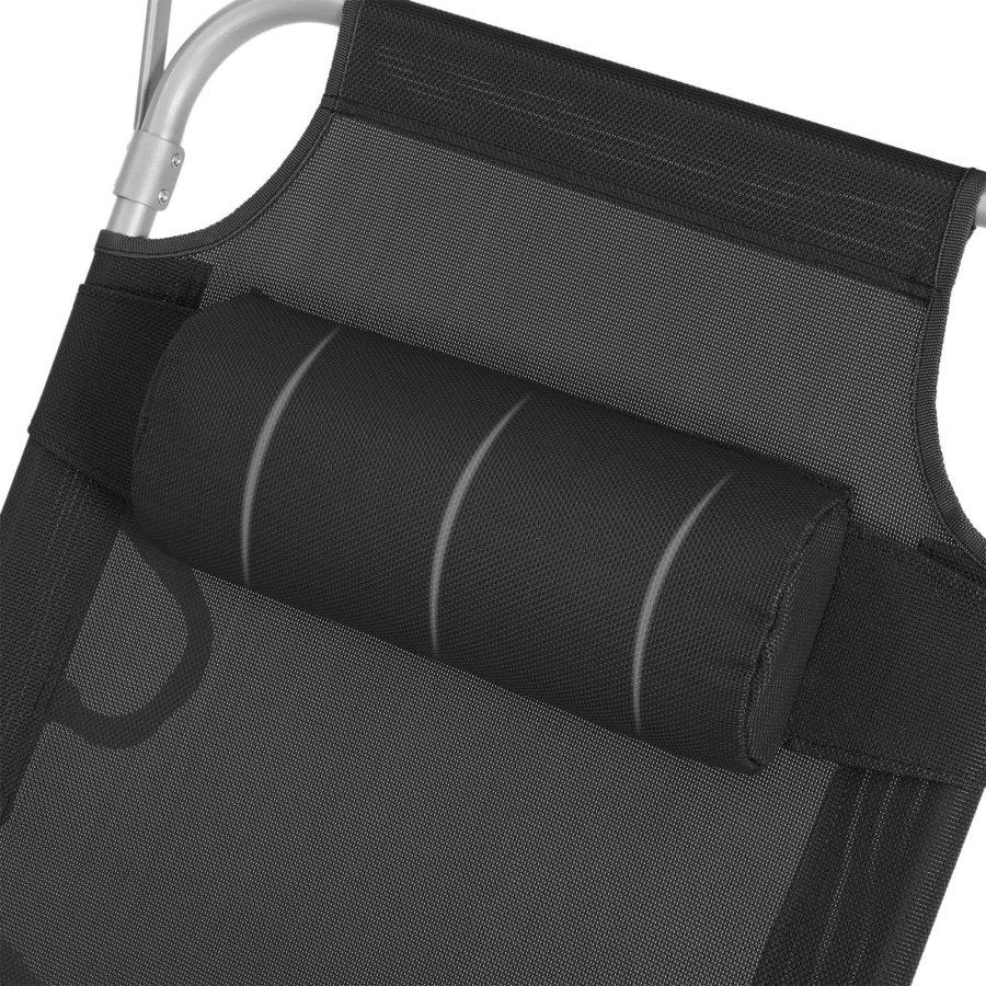SONGMICS GCB192B01 solseng, m. nakkest�tte, justerbar rygl�n, solsk�rm, foldbar - sort stof og st�l (53x193)