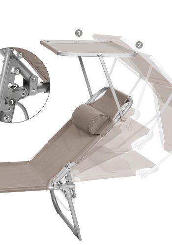 SONGMICS liggestol, solseng, hvilestol, med nakkest�tte, justerbar rygl�n, solsk�rm, let, foldbar, 53 x 193 x 29,5 cm, lasteevne 150 kg, til haven, taupe GCB192K01