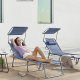 SONGMICS liggestol, foldbar liggestol, solseng, 193 x 53 x 29 cm, maks. belastning 150 kg, med solsk�rm, nakkest�tte, justerbar rygl�n, l�nestol til terrasse, pool, have, bl� GCB192Q01