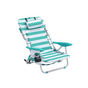SONGMICS GCB62JW strandstol, m. justerbar rygl�n, arml�n, nakkest�tte, 2 sidelommer, foldbar, b�rbar - gr�n/hvid stof og aluminium