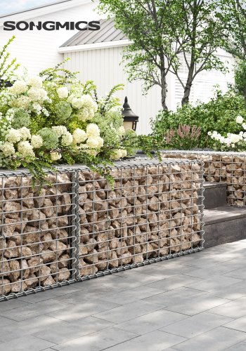 SONGMICS GGB153 Gabionenkorb, Maschenweite 5x10cm f&uuml;r Steine - silberverzinkter Stahl (100x50x30)