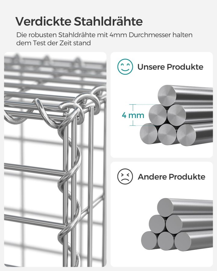 SONGMICS Gabionkurv, Metal Gabionbur med 5 x 10 cm net til sten, Galvaniseret, Havedekorationsv�gskillev�g, 100 x 50 x 30 cm, S�lv GGB153