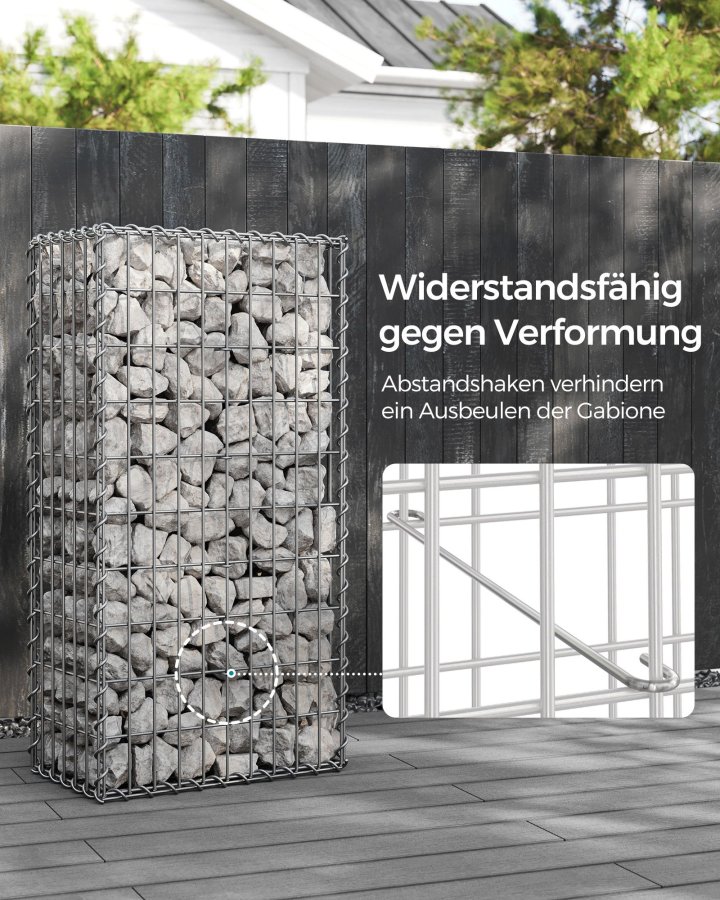 SONGMICS Gabionkurv, Metal Gabionbur med 5 x 10 cm net til sten, Galvaniseret, Havedekorationsv�gskillev�g, 100 x 50 x 30 cm, S�lv GGB153