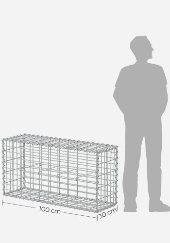 SONGMICS Gabionkurv, Metal Gabionbur med 5 x 10 cm net til sten, Galvaniseret, Havedekorationsv�gskillev�g, 100 x 50 x 30 cm, S�lv GGB153