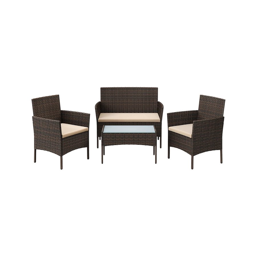 SONGMICS GGF004K05 Balkon Havem�bels�t PE Polyrattan Lounges�t Havem�bler Udend�rs til Terrasse Balkon Have Brun Taupe