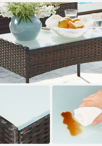 SONGMICS GGF004K05 Balkon Havem�bels�t PE Polyrattan Lounges�t Havem�bler Udend�rs til Terrasse Balkon Have Brun Taupe