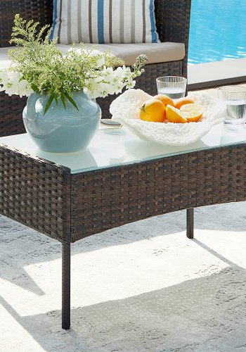 SONGMICS GGF004K05 Balkon Havem�bels�t PE Polyrattan Lounges�t Havem�bler Udend�rs til Terrasse Balkon Have Brun Taupe
