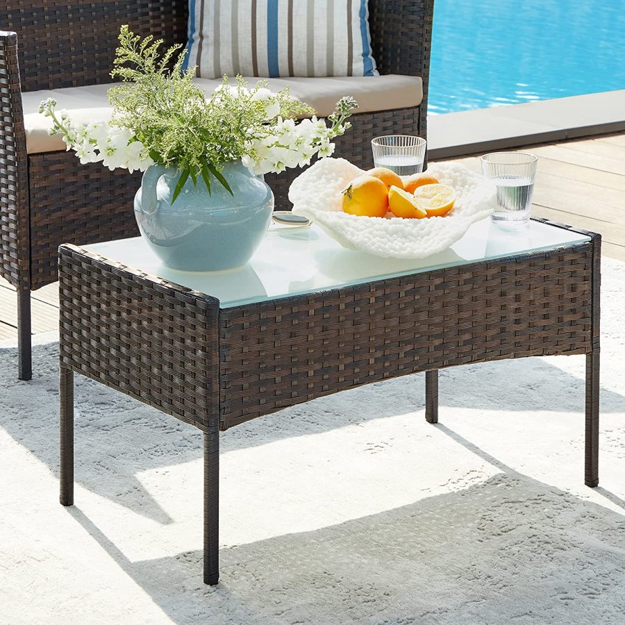 SONGMICS GGF004K05 Balkon Havem�bels�t PE Polyrattan Lounges�t Havem�bler Udend�rs til Terrasse Balkon Have Brun Taupe