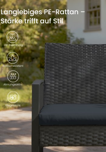 SONGMICS GGF010B01 udend�rs lounges�t, m. 1 sidebord, 2 stole, hynder - glas, sort polyrattan og st�l (s�t med 3)