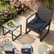 SONGMICS GGF010B01 udend�rs lounges�t, m. 1 sidebord, 2 stole, hynder - glas, sort polyrattan og st�l (s�t med 3)