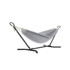 SONGMICS H�ngek�je med Stativ, 210 x 150 cm H�ngek�je, 5 Justerbare H�jder, B�rbar H�ngek�je med Metalramme, Belastningskapacitet 240 kg, Terrasse, Have, Veranda, Sort Stativ og Gr� H�ngek�je GHS001G01