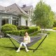 SONGMICS H�ngek�je med Stativ, 210 x 150 cm H�ngek�je, 5 Justerbare H�jder, B�rbar H�ngek�je med Metalramme, Belastningskapacitet 240 kg, Terrasse, Have, Veranda, Sort Stativ og Gr� H�ngek�je GHS001G01
