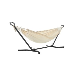 SONGMICS H�ngek�je med Stativ, 210 x 150 cm H�ngek�je, 5 Justerbare H�jder, B�rbar H�ngek�je med Metalramme, Belastningskapacitet 240 kg, Terrasse, Have, Veranda, Sort Stativ og Beige H�ngek�je GHS001M01