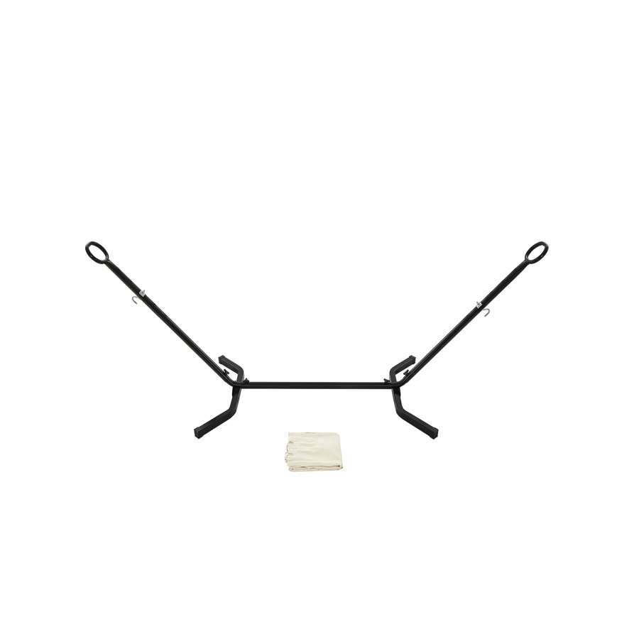 SONGMICS H�ngek�je med Stativ, 210 x 150 cm H�ngek�je, 5 Justerbare H�jder, B�rbar H�ngek�je med Metalramme, Belastningskapacitet 240 kg, Terrasse, Have, Veranda, Sort Stativ og Beige H�ngek�je GHS001M01