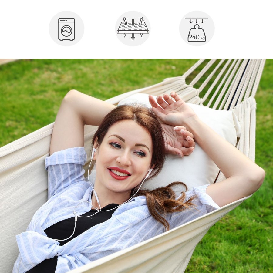 SONGMICS H�ngek�je med Stativ, 210 x 150 cm H�ngek�je, 5 Justerbare H�jder, B�rbar H�ngek�je med Metalramme, Belastningskapacitet 240 kg, Terrasse, Have, Veranda, Sort Stativ og Beige H�ngek�je GHS001M01