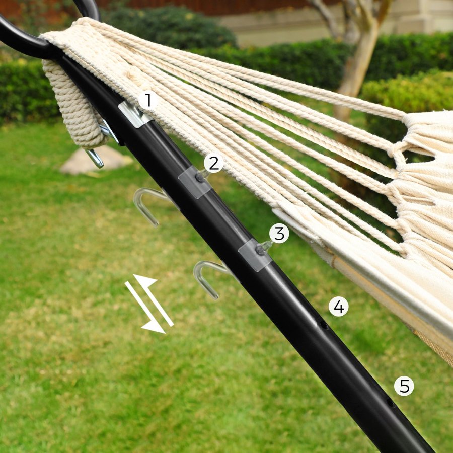 SONGMICS H�ngek�je med Stativ, 210 x 150 cm H�ngek�je, 5 Justerbare H�jder, B�rbar H�ngek�je med Metalramme, Belastningskapacitet 240 kg, Terrasse, Have, Veranda, Sort Stativ og Beige H�ngek�je GHS001M01