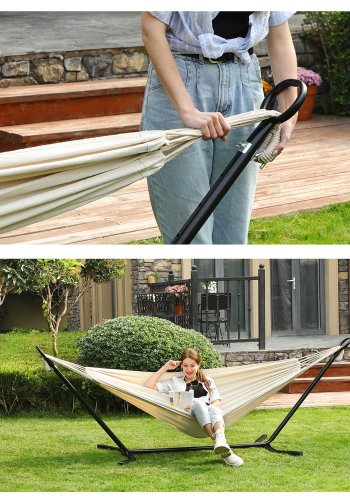 SONGMICS H�ngek�je med Stativ, 210 x 150 cm H�ngek�je, 5 Justerbare H�jder, B�rbar H�ngek�je med Metalramme, Belastningskapacitet 240 kg, Terrasse, Have, Veranda, Sort Stativ og Beige H�ngek�je GHS001M01