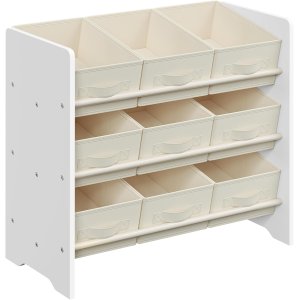 SONGMICS Leget�jsorganisator, B�rneleget�jshylde med 9 kasser af ikke-v�vet stof, til b�rnev�relse og legerum, Rummelig, 29,5 x 62,5 x 60 cm, Cloud White GKR033W10