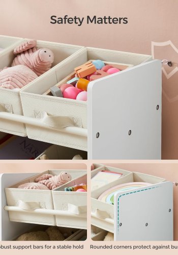 SONGMICS Leget�jsorganisator, B�rneleget�jshylde med 9 kasser af ikke-v�vet stof, til b�rnev�relse og legerum, Rummelig, 29,5 x 62,5 x 60 cm, Cloud White GKR033W10