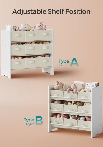 SONGMICS Leget�jsorganisator, B�rneleget�jshylde med 9 kasser af ikke-v�vet stof, til b�rnev�relse og legerum, Rummelig, 29,5 x 62,5 x 60 cm, Cloud White GKR033W10