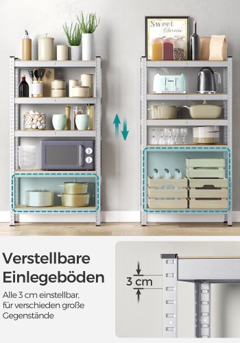 SONGMICS 5-etagers reol, st�lreol til opbevaring, boltl�s montering, til garage, skur, lasteevne 650 kg, 30 x 75 x 150 cm, s�lv GLR030E01