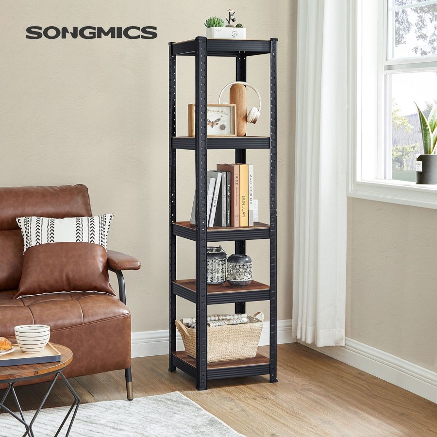 SONGMICS reol, 37 x 37 x 150 cm, 400 kg lasteevne (80 kg pr. hylde), industriel, justerbare opbevaringshylder, til stue, k�kken, garage, rustik brun og sort GLR037B01