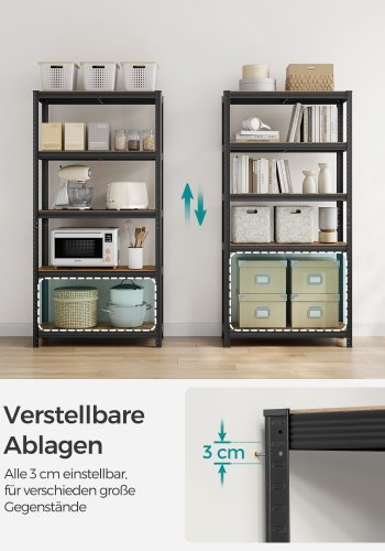 SONGMICS reol, 40 x 90 x 180 cm, 875 kg lasteevne (175 kg pr. hylde), industriel, justerbare opbevaringshylder, til stue, k�kken, garage, rustik brun og sort GLR040B11
