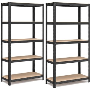 SONGMICS 5-etagers kraftige reoler, s�t med 2 st�lreoler til opbevaring, boltl�s montering, til garage, skur, lasteevne 740 kg pr. stk., 41 x 89 x 190 cm, sort GLR042B01