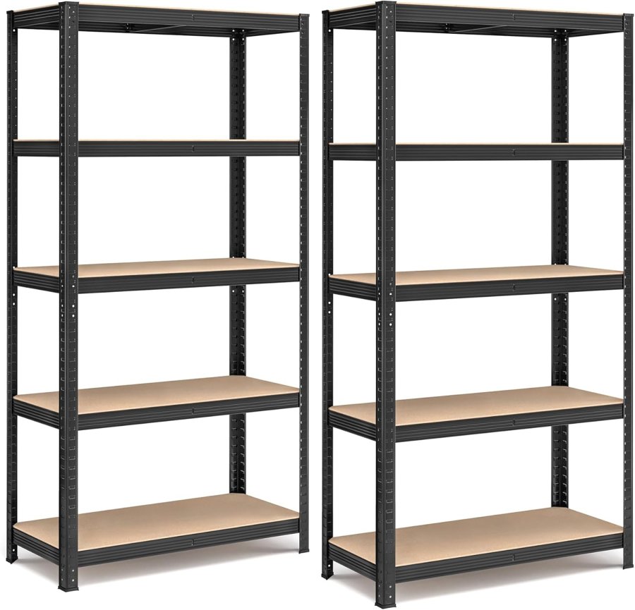 SONGMICS 5-etagers kraftige reoler, s�t med 2 st�lreoler til opbevaring, boltl�s montering, til garage, skur, lasteevne 740 kg pr. stk., 41 x 89 x 190 cm, sort GLR042B01