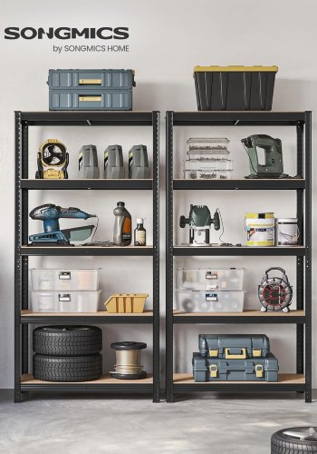 SONGMICS 5-etagers kraftige reoler, s�t med 2 st�lreoler til opbevaring, boltl�s montering, til garage, skur, lasteevne 740 kg pr. stk., 41 x 89 x 190 cm, sort GLR042B01