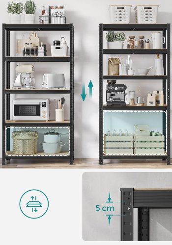 SONGMICS 5-etagers kraftige reoler, s�t med 2 st�lreoler til opbevaring, boltl�s montering, til garage, skur, lasteevne 740 kg pr. stk., 41 x 89 x 190 cm, sort GLR042B01