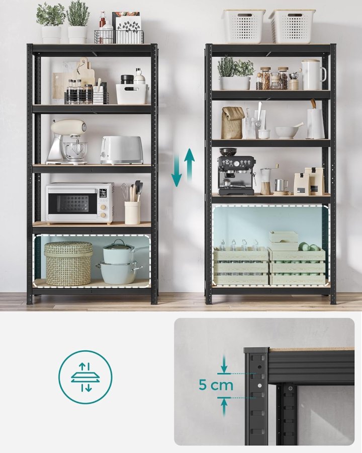 SONGMICS 5-etagers kraftige reoler, s�t med 2 st�lreoler til opbevaring, boltl�s montering, til garage, skur, lasteevne 740 kg pr. stk., 41 x 89 x 190 cm, sort GLR042B01