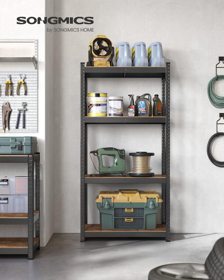 SONGMICS reol, 40 x 80 x 160 cm, 520 kg lasteevne (130 kg pr. hylde), industriel, justerbare opbevaringshylder, til stue, k�kken, garage, rustik brun og sort GLR044B11